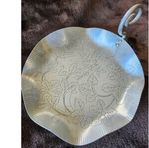 1950s Hammered serving dish with etched leaf design